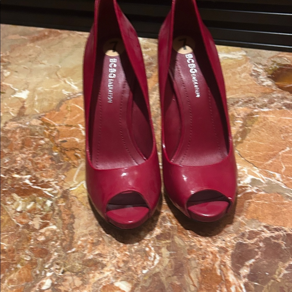 BCBGeneration Bold Red Peep-Toe Heels